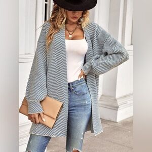 EMERY ROSE Chevron Pattern Bishop Sleeve Duster Cardigan Size M NWT